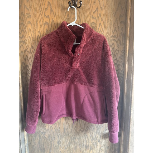 all in motion Tops - All in Motion Womens Sherpa Fleece Pullover Snap Neck Maroon Burgundy Large